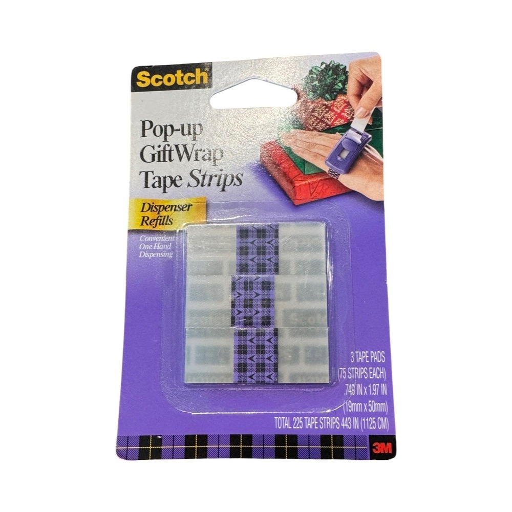 Scotch Pop-up Gift Wrap Tape Strips Dispenser Refills 3 Pads 225 Strips‎ 3M-92